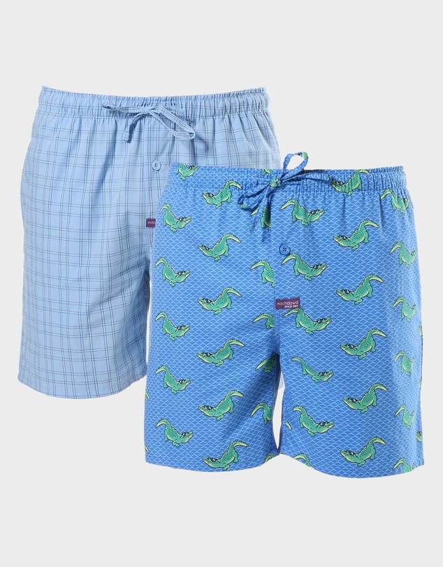 Mitch Dowd - Mitchdowd Mens Sunny Crocodile and Squares 2 Pack Sleep Shorts