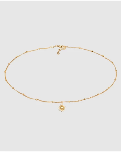 Elli Jewelry - Necklace Choker with Sun Pendant 925 Sterling Silver Gold-plated