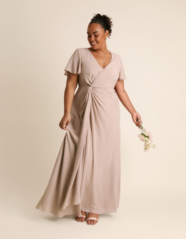 Six Stories - Knot Front Flutter Sleeve Chiffon Bridesmaid Dress