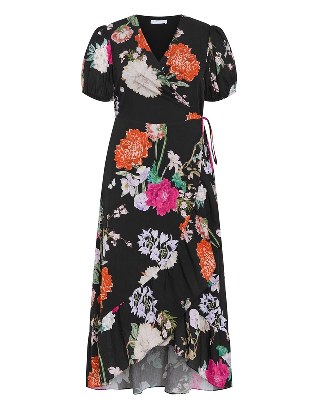 City Chic - Plus size Belle Floral Wrap Dress - black