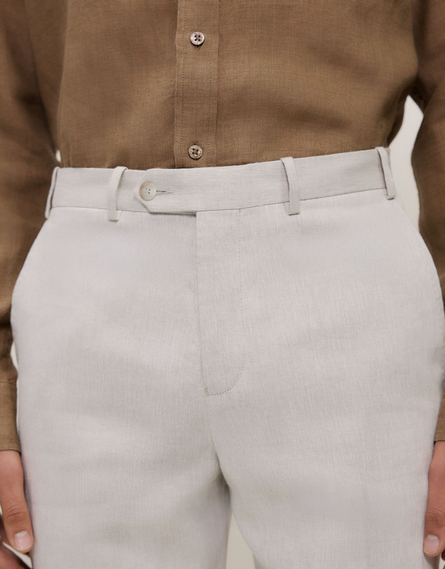 Trenery - Linen Twill Straight Leg Trouser in Stone