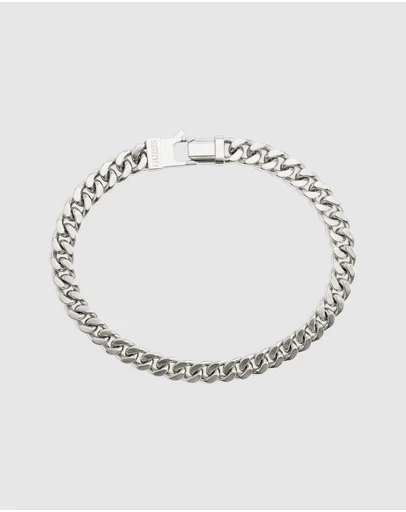 GUESS - GUESS Mens Silver-Tone 8mm Curb Chain Bracelet