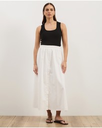 Atmos&Here - Darla Linen Blend Button Midi Skirt