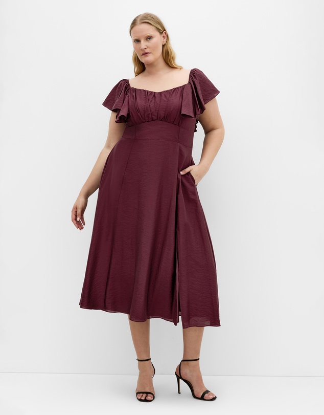City Chic - Plus size Alisia Tie-Back Midi Dress - dark cherry