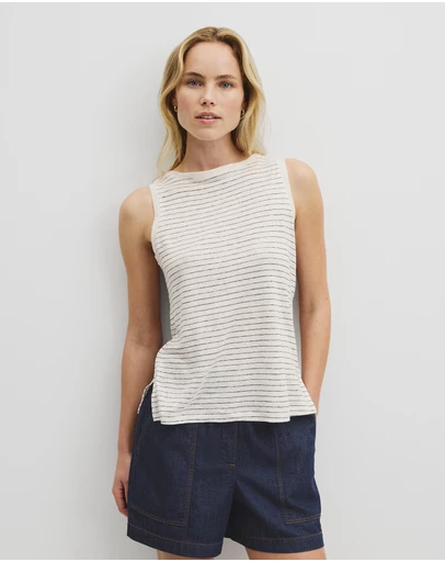 Country Road - Stripe Linen Boat Neck Tank