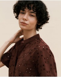 Trenery - Cotton Geo Cutwork Short Sleeve Shirt in Espresso