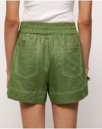 AERE - Contrast Stitch Linen Shorts