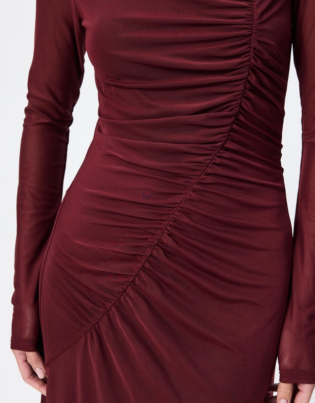 Tussah - Ivy Ruched Detail Long Sleeve Mesh Maxi Dress