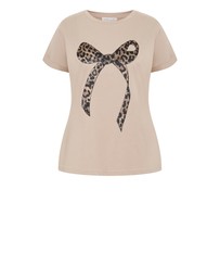 City Chic - Plus size Cuffed Sleeve Bow Tee - stone