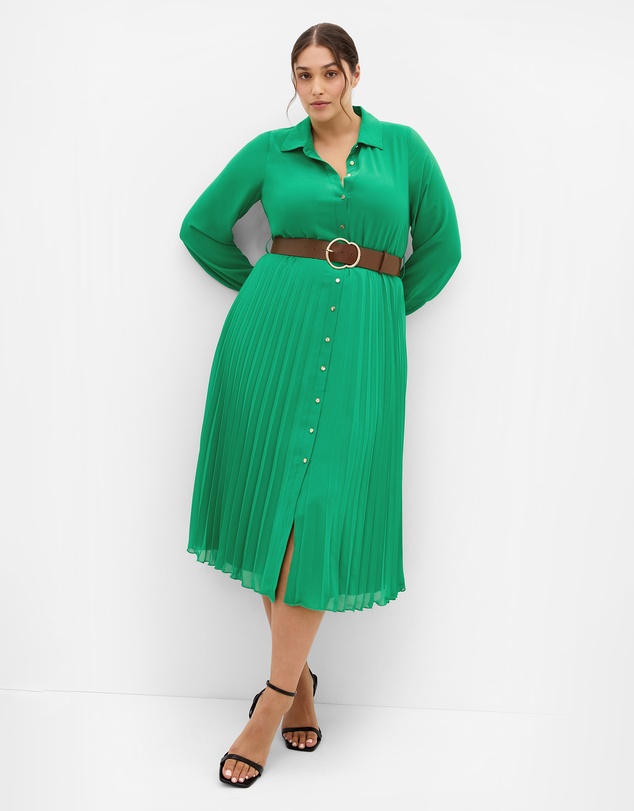 City Chic - Plus size Honey Lane Pleat Midi Dress - kelly green