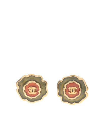 Pre-Loved by Azura Reborn - Pre-Loved Enamel Camellia CC Stud Push Back Earrings