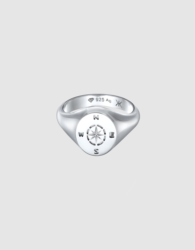 Kuzzoi - ICONIC EXCLUSIVE - Signet Ring with Compass Emblem in 925 Sterling Silver