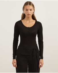Atmos&Here - Wool Blend Henley Long Sleeve Top