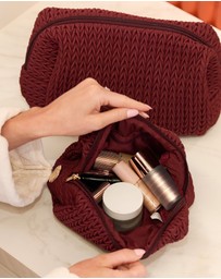 Sky Gazer - Luxe Quilted Make-Up & Toiletry Bag Set (Burgundy)