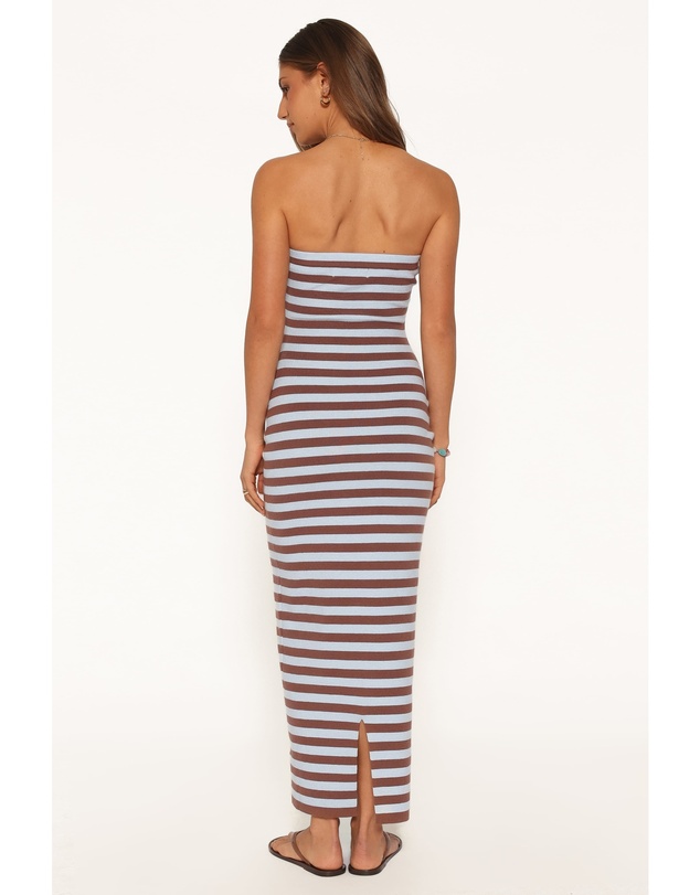Petal & Pup - Latoya Strapless Midi Dress - Blue Mocha Stripe