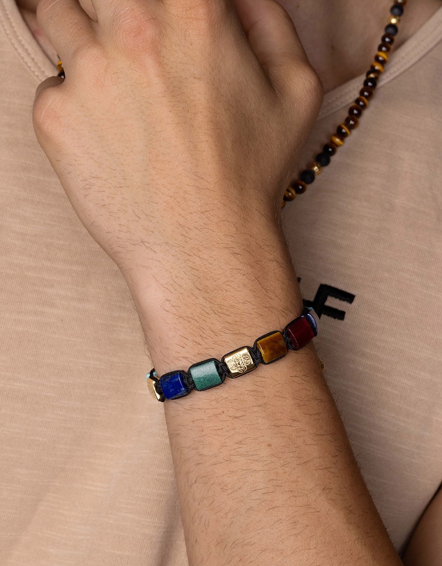 Nialaya Jewellery - The Dorje Flatbead Collection - Blue Lapis, Green Jade, Brown Tiger Eye, Red Jade and Turquoise