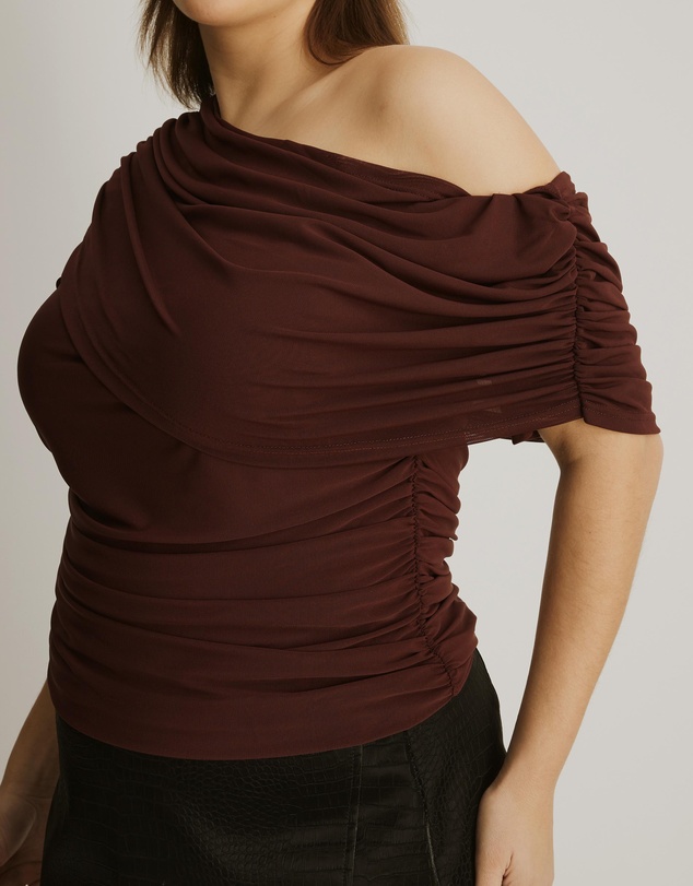 Atmos&Here Curvy - Winnie Off Shoulder Mesh Top