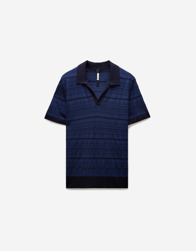 Calibre - Camp Collar Striped Polo Delft Blue