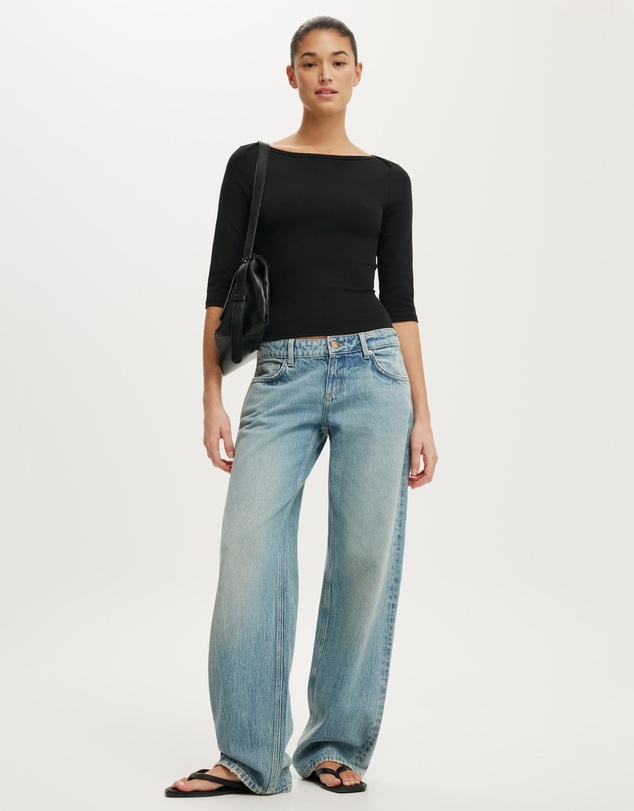 Cotton On - 90s Boatneck 3/4 Sleeve Top