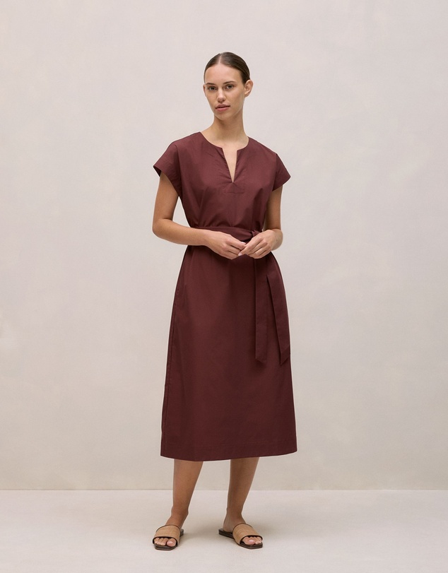 Trenery - Cotton Poplin Cap Sleeve Belted Dress in Espresso