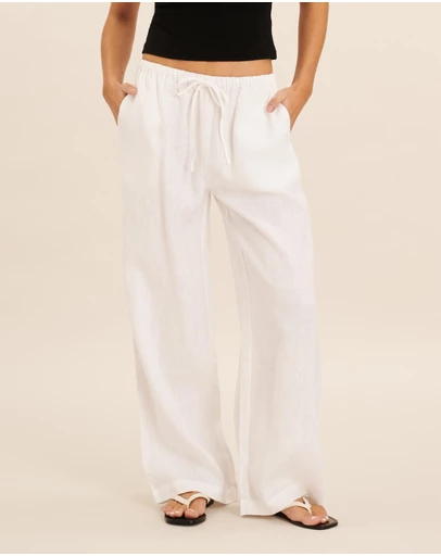 Besolor Womens Cotton Linen Pants, Summer Elastic Waist Drawstring, Split Hem Straight Leg Pants Casual Loose Comfy Lounge Trousers With Pockets