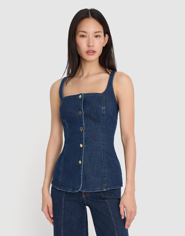 Good American - Sleeveless Denim Button Front