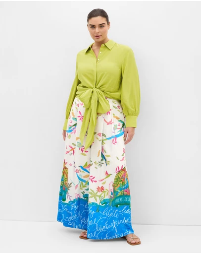 City Chic - Plus size Free Spirit Print Wide Leg Pant - ivory