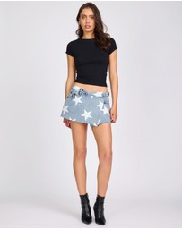 ONE TEASPOON - Wrap Low Waist Mini Denim Skirt - Starwash Blue