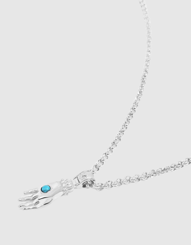 Nialaya Jewellery - Men's Hand Pendant with a Small Turquoise Gemstone in Silver