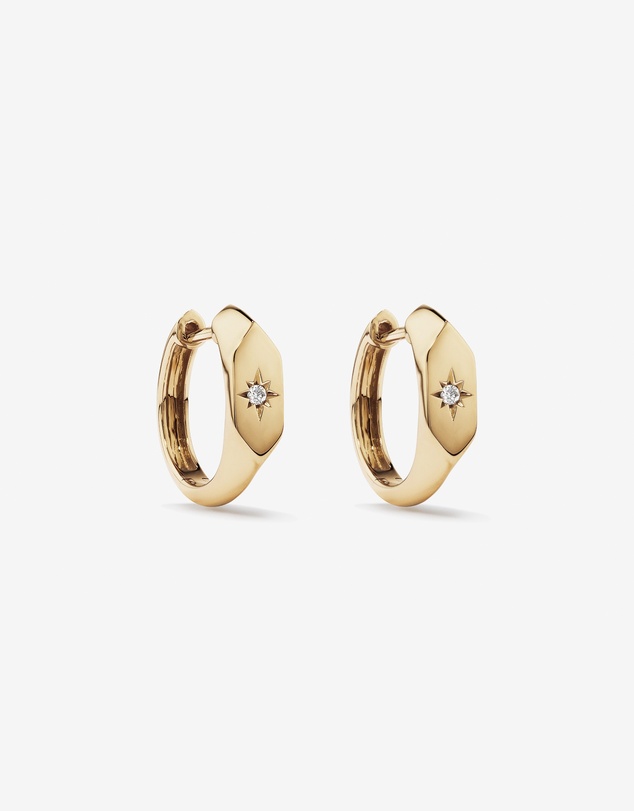 Michael Hill - Diamond Star Accent Signet Huggie Hoop Earrings in 10kt Yellow Gold