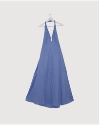 Revibe - Repaired AERE Odele Linen Halter Midi Dress - AU 10
