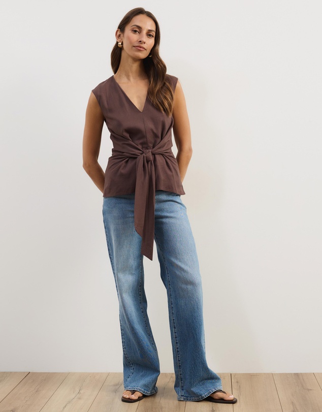 Atmos&Here - Liora Linen Blend Top with Tie