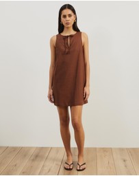 Atmos&Here - Tie Front Linen Blend Mini Dress