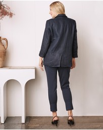 Angel Maternity - Sadie Maternity Linen Blazer Jacket in Navy