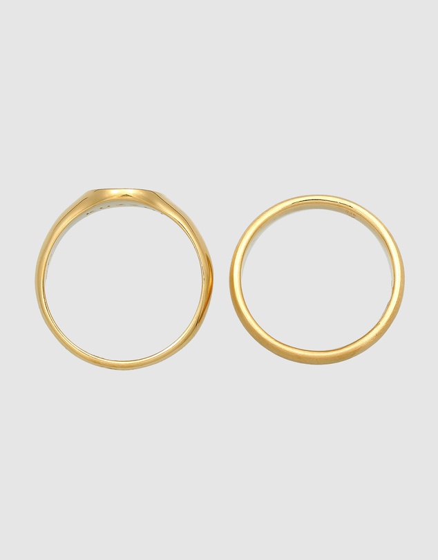 Kuzzoi - ICONIC EXCLUSIVE - Classic Band and Signet Ring Set in Gold-Plated 925 Sterling Silver