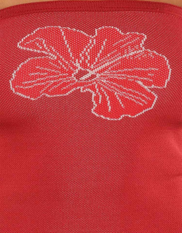 Beginning Boutique - Deja Red Knit Hibiscus Strapless Tube Top