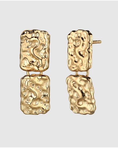 Elli Jewelry - Hammered Rectangle Drop Earrings in Gold-Plated 925 Silver