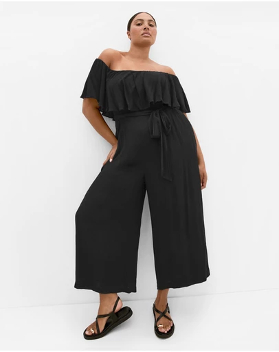 City Chic - Plus size Emery Off Shoulder Jumpsuit - black