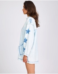 ONE TEASPOON - Le Captain Star Pullover Denim Mini Shirt Dress - Depeche Blue