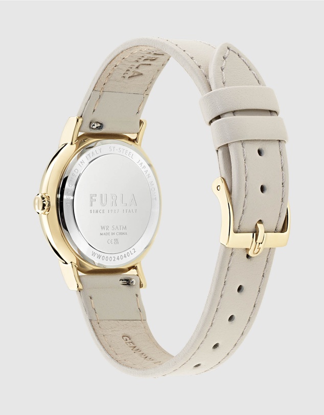 Furla - Easy Shape Yellow Gold-Tone Grey Leather Strap Watch