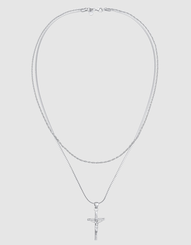 Kuzzoi - ICONIC EXCLUSIVE - Layered Crucifix Pendant Necklace in 925 Silver