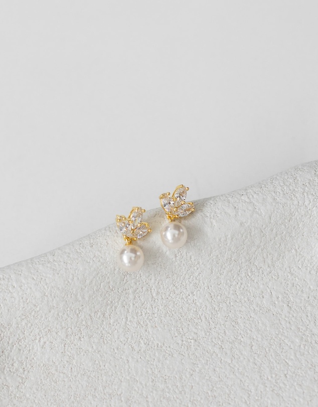 The White Collection - Lola - Delicate Gold Pearl Bridal Earrings