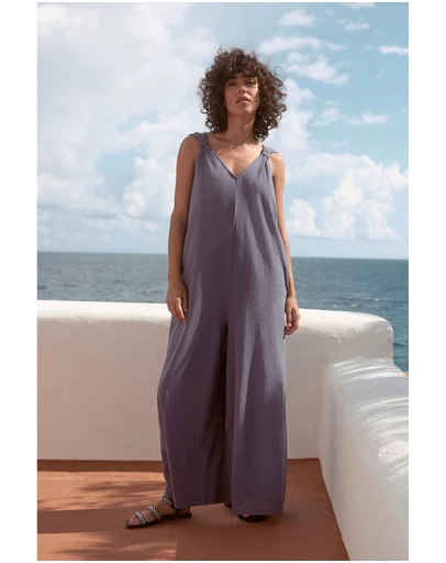 NEXT - 100% Cotton Jersey Wide Leg V-Neck Jumpsuit