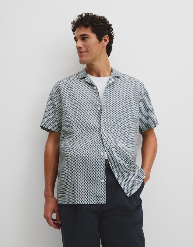 Country Road - Short Sleeve Tencel Linen Geometric Print Shirt