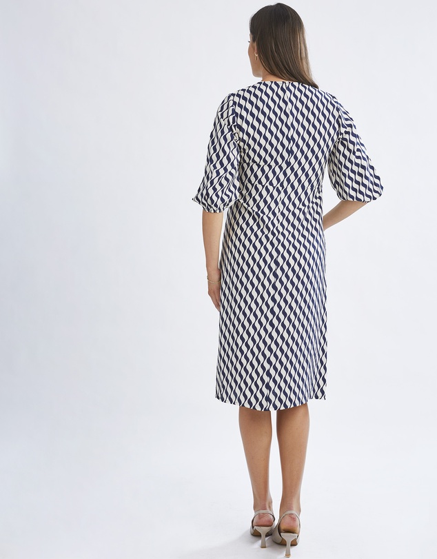 Angel Maternity - Elea Geometric Wave Work Dress with Twist Front