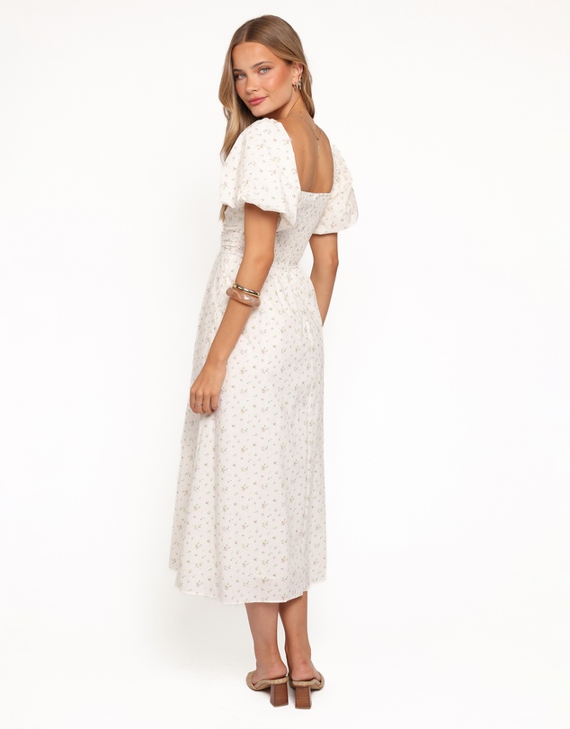 Petal & Pup - Clo Puff Sleeve Midi Dress - White Betty
