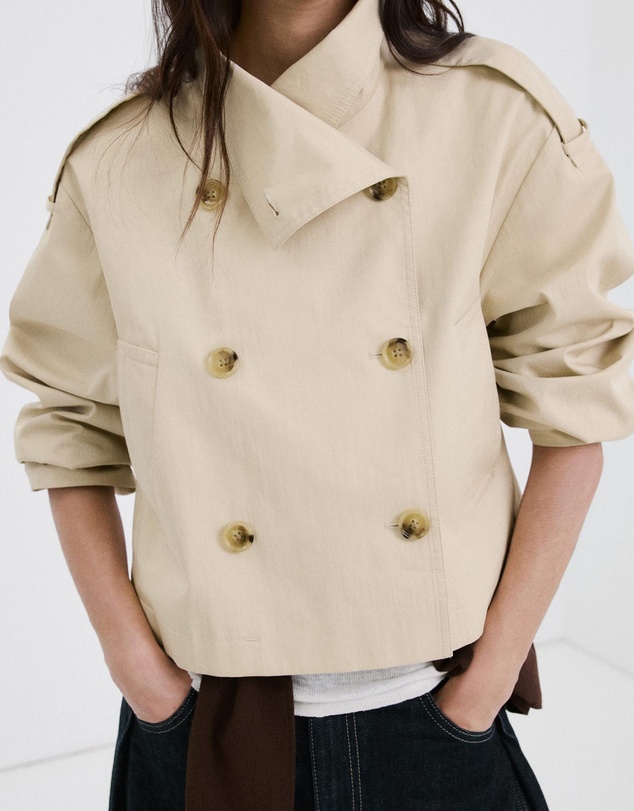 M.N.G - Double-Breasted Cropped Trench Coat