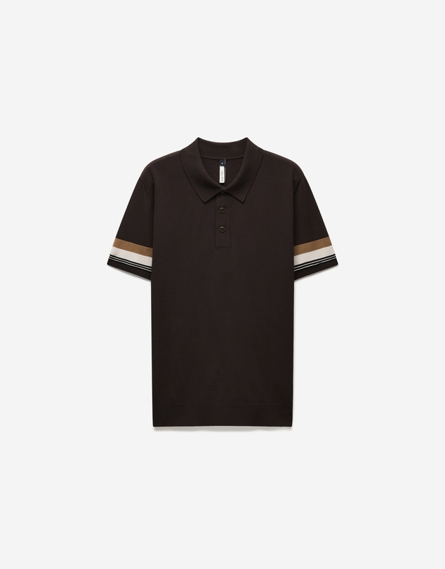 Calibre - Contrast Cuff Technical Knit Polo Chocolate