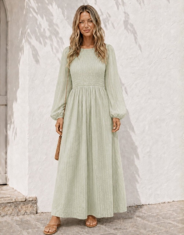Esther & Co - Iolana Dress - Soft Khaki Long Sleeve