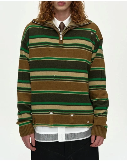 Andersson Bell - Double Layered Stripe Half Zip-Up Sweater